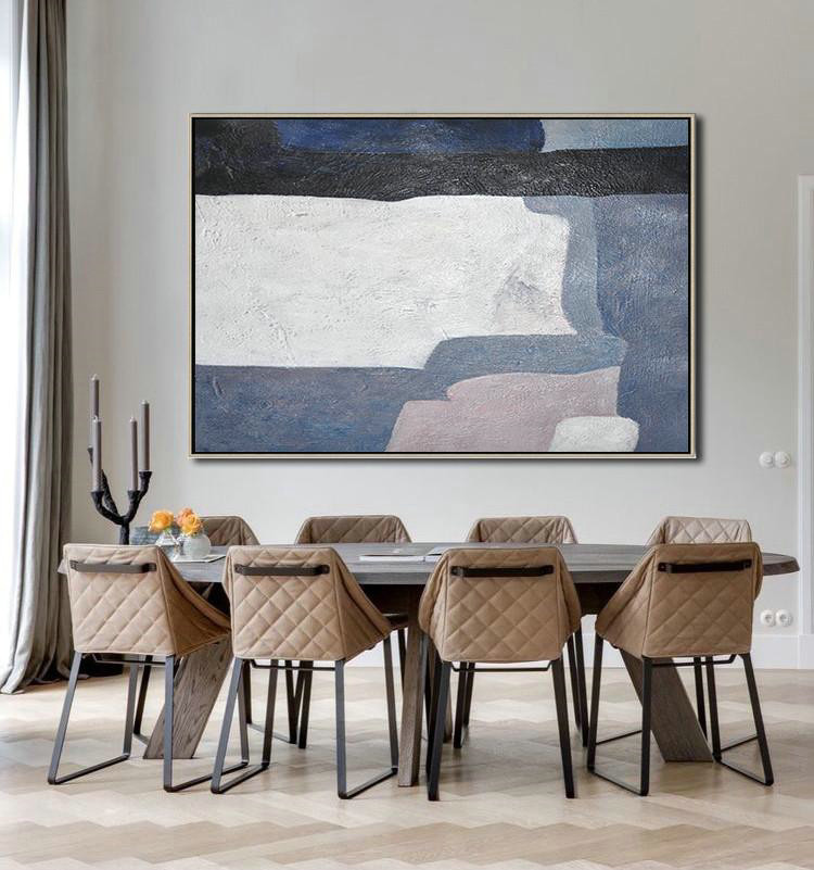 Canvas Painting Wall Decor,Horizontal Palette Knife Contemporary Art,Modern Wall Art,White,Black,Purple Grey,Pink.etc